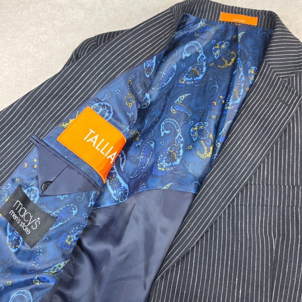 Tallia Sport Coat Mens 38R Navy Pinstripe 100% Linen Blazer Modern Fit Blue